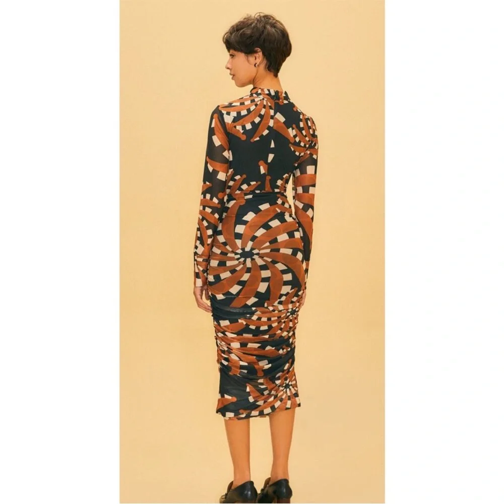 Farm Rio Black Bananada Dark Tulle Midi Dress Size XS Extra Small NWT - Picture 2 of 2